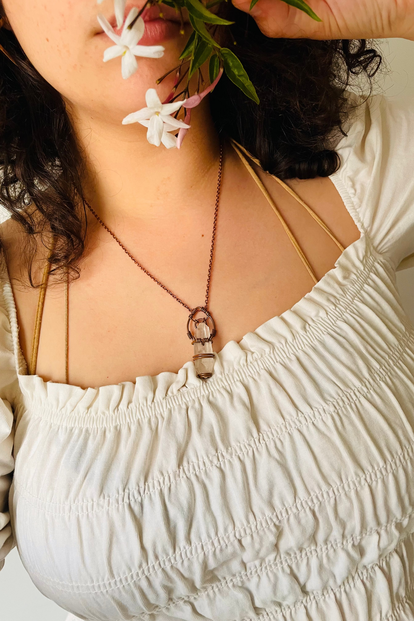 Colar Cobre ~ Quartzo Branco