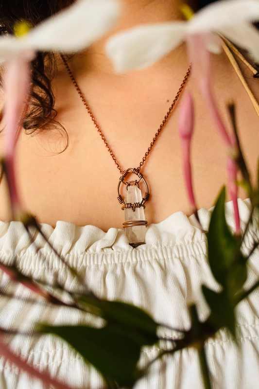 Colar Cobre ~ Quartzo Branco